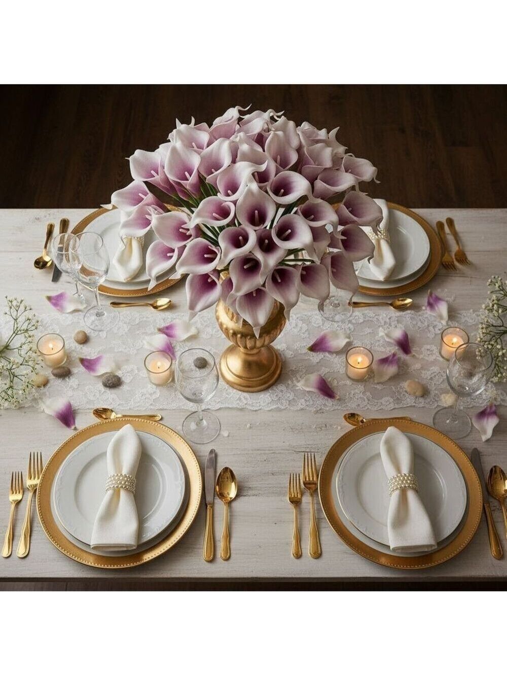 Lavender Purple and White Faux Calla Lily Stems 15 Inch Wedding Artificial Flowe - Picture 4 of 11